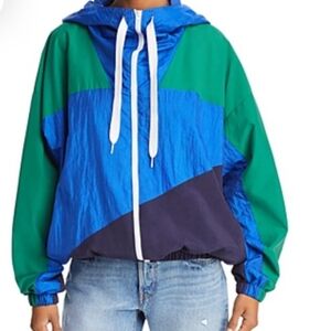 Kendall + Kylie Blue Green Windbreak Track Suit Jacket Hoodie Pockets XSmall
